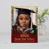 マルーン金ゴールド紙吹雪フォイル卒業発表 箔招待状 (立ち正面)