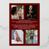 マルーン金ゴールド紙吹雪フォイル卒業発表 箔招待状 (裏面)