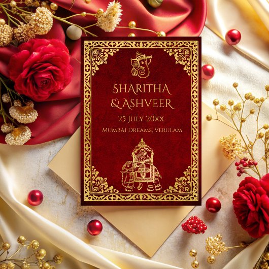 マルーン金ゴールド象インディアンはラグジュアリー結婚ズを買収 招待状