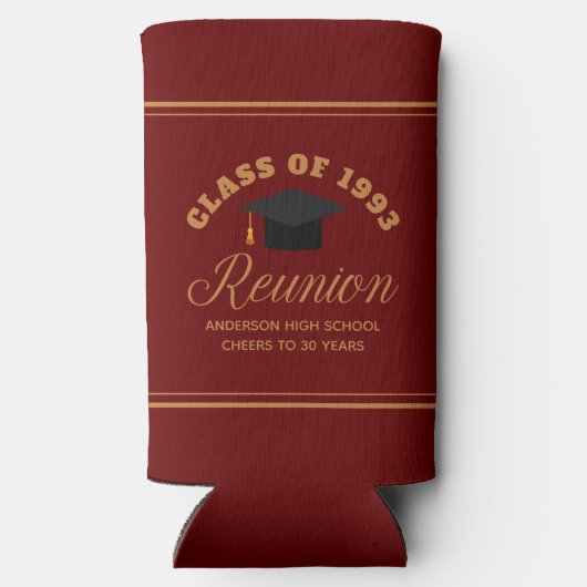 マルーン金ゴールド高校懇親会パーソナライズされたパーティー スリム缶クーラー (裏面)