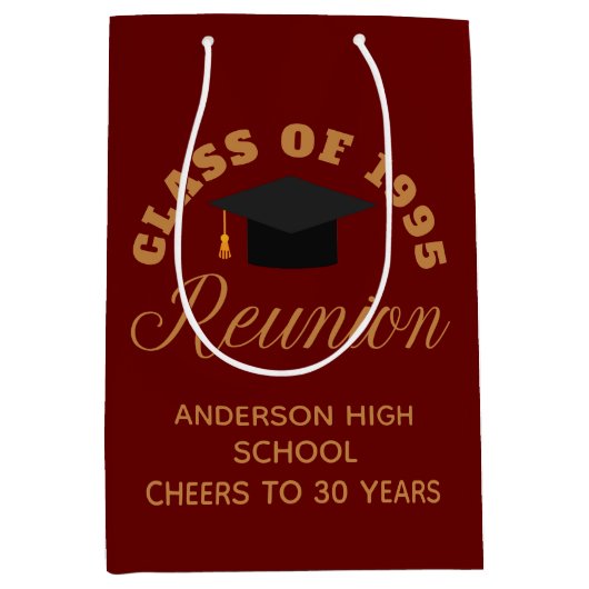 マルーン金ゴールド高校懇親会パーソナライズされたパーティー ミディアムペーパーバッグ (正面)