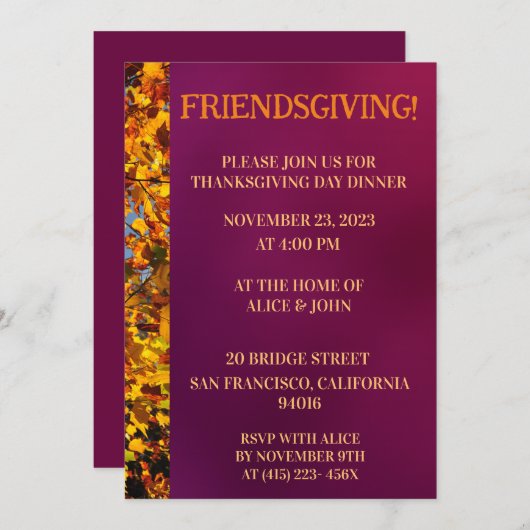 マルーン離れの感謝祭の友与え達 招待状 (正面/裏面)