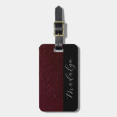 マルーン革テクスチャスクリプト書道名 ラゲッジタグ (正面縦)