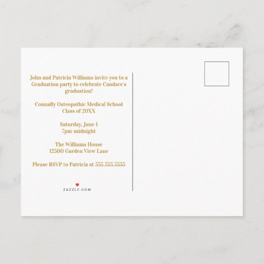 マルーン骨障害医学校卒業パーティー インビテーションポストカード (裏面)