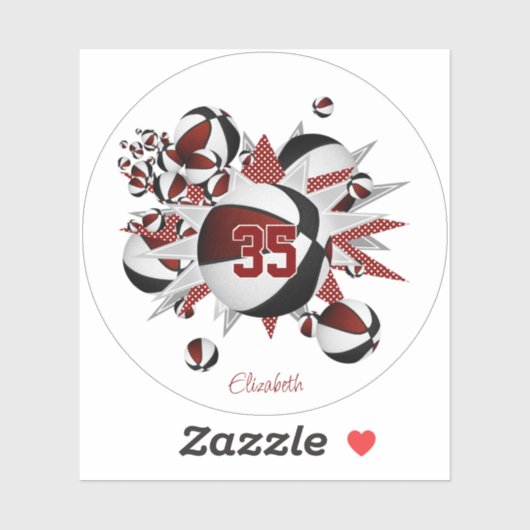 マルーン黒いバスケット星の女の子ジャージー番号 シール (シート)