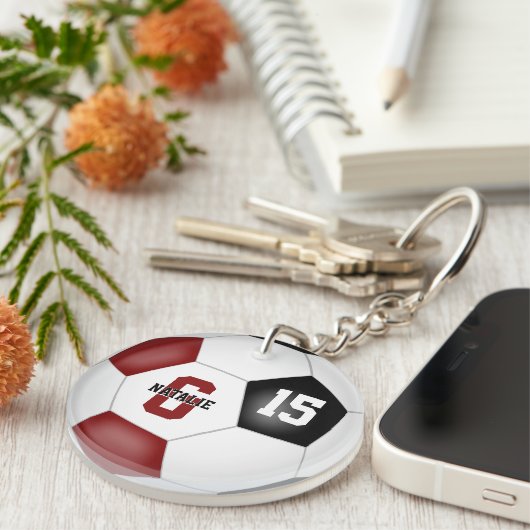 マルーン黒サッカークラブチームの女子の男子 キーホルダー (正面右)
