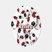 マルーン黒サッカーボールスポーツ記念カップ メタルオーナメント (正面左)