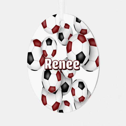 マルーン黒サッカーボールスポーツ記念カップ メタルオーナメント (正面左)