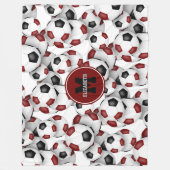 マルーン黒チームカラーサッカーボール フリースブランケット (正面)