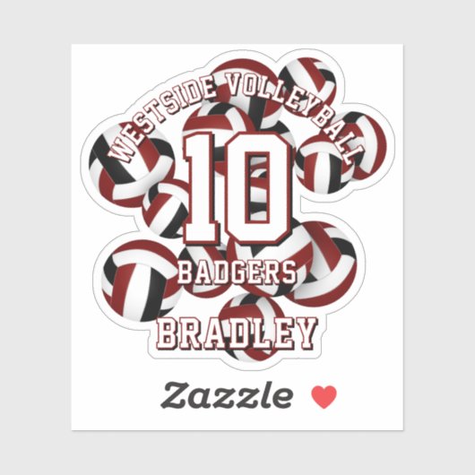 マルーン黒チームカラーバレーボールの子供の名前 シール (シート)