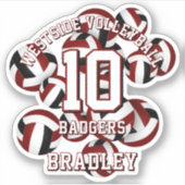 マルーン黒チームカラーバレーボールの子供の名前 シール (正面)