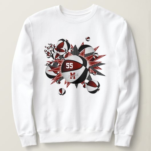 マルーン黒チームカラー女の子のバスケットの星 スウェットシャツ (デザイン正面)