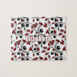 マルーン黒チームカラー女の子の男の子サッカー ジグソーパズル