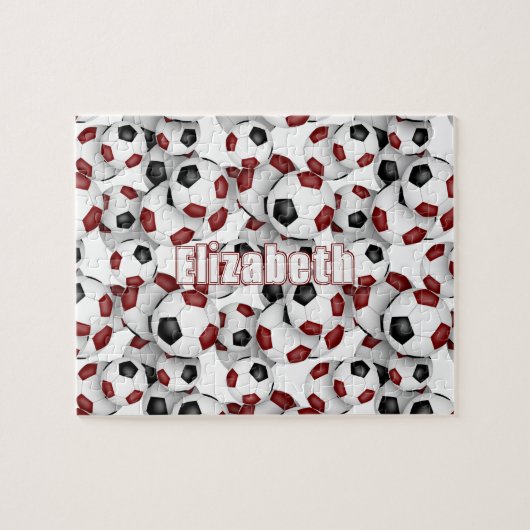 マルーン黒チームカラー女の子の男の子サッカー ジグソーパズル (横)