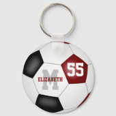 マルーン黒チームカラー男の子サッカーボール キーホルダー (正面)