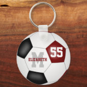 マルーン黒チームカラー男の子サッカーボール キーホルダー (正面)