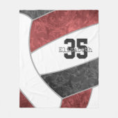 マルーン黒バレーボール女子ネームジャージー番号 フリースブランケット (正面)