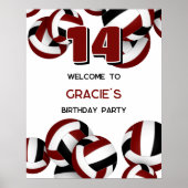 マルーン黒バレーボール誕生日パーティーへようこそ ポスター (正面)