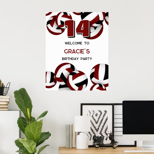 マルーン黒バレーボール誕生日パーティーへようこそ ポスター (ホームオフィス)