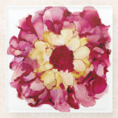 マルーン&イエローフラワーガラスコースター ガラスコースター (正面)