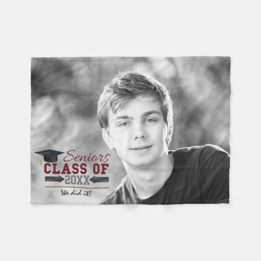 マルーン&グレータイポグラフィ卒業ブランケット フリースブランケット (正面(横))