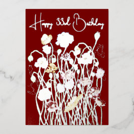 マルーン&シルバーのポピーの水の色の古い誕生日 箔シーズンカード