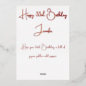 マルーン&シルバーのポピーの水の色の古い誕生日 箔シーズンカード (裏面)