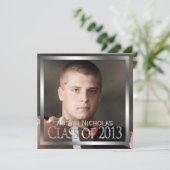 マルーン·シルバー·モノグラム全ページ写真卒業 招待状 (スタンド正面)