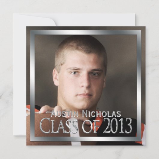 マルーン·シルバー·モノグラム全ページ写真卒業 招待状 (正面)