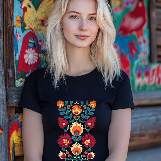 マルーン、ティール（緑がかった色）とパステルイエローフォークワイシナンキ Tシャツ