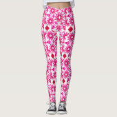 マルーン、ピンクの色合いのマンダラパターン レギンス (正面)