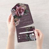 マルーン&ピンクフローラモダンNo Dinner オールインワン招待状 (貼ってはがせる)