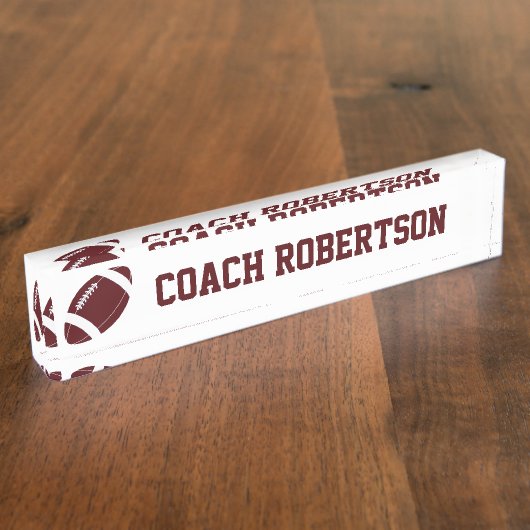 マルーン·フットボールをテーマにパーソナライズされたした  デスクネームプレート (側面)