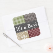 マルーン、ブラウン、タン、緑のキルトルック スクエアシール (封筒)