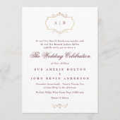 マルーン・ブルゴーニュ伝統的ー結婚ネイビー・ブルー 招待状 (正面)