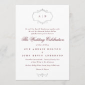 マルーン・ブルゴーニュ銀クラシックモノグラム結婚ズ 招待状 (正面)