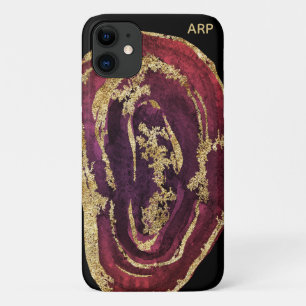 *~*マルーン·ブルゴーニュ·ワインエーゲート·金ゴールドグリッター iPhone 11 ケース