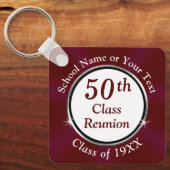 マルーン、ホワイト、第50回高校懇親会おみやげ キーホルダー (正面)