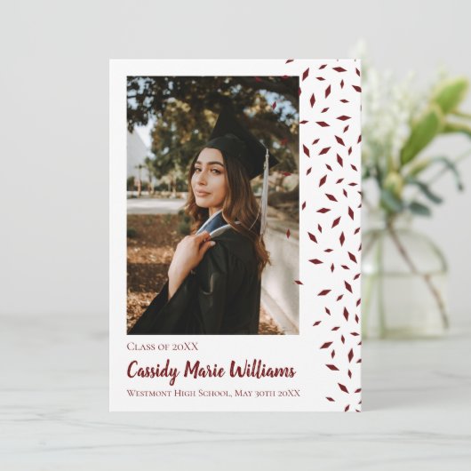 マルーン·ホワイト·紙吹雪卒業発表 招待状 (スタンド正面)