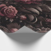 マルーン、白、黒のフローラギフトラッピング紙 ラッピングペーパー (角)