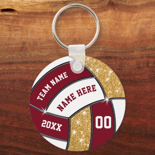 マルーン、金ゴールドと白の安いバレーボールお土産 キーホルダー (正面)