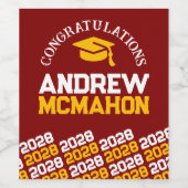 マルーン&金ゴールドイエローパーソナライズされた卒業 ワインラベル (シングルラベル)