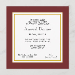 マルーン&金ゴールドビジネスプロフェッショナルディナー 招待状