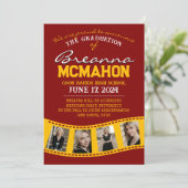 マルーン&金ゴールドフィルムストリップ卒業発表 招待状 (スタンド正面)