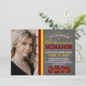 マルーン&金ゴールドポープリント卒業発表 招待状 (スタンド正面)