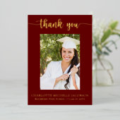 マルーン&金ゴールド卒業写真サンキューカード 箔招待状 (立ち正面)