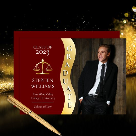 マルーン |金ゴールド大学院波法法法法学Grad 案内状