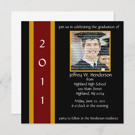 マルーン・金ゴールド学校卒業招待状 招待状 (正面/裏面)