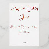 マルーン&金ゴールド野生のポピー水の色の熟成誕生日 箔シーズンカード (裏面)