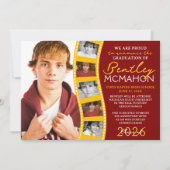 マルーン&金ゴールド6フォトフィルムストリップグラッド発表 招待状 (正面)